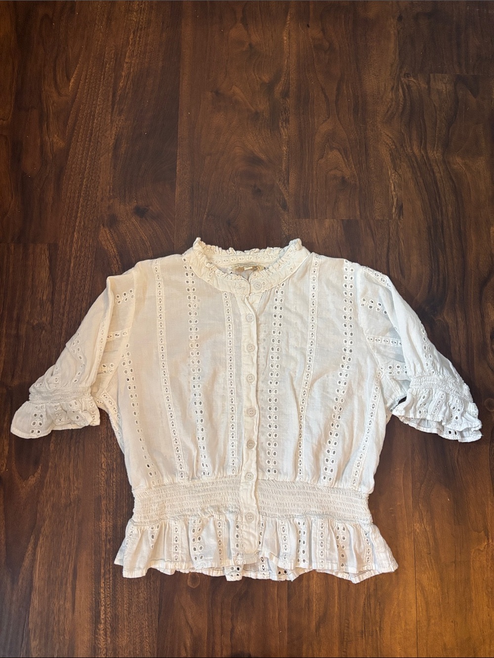 Rebellion Again White Eyelet Button Top 100% Cotton